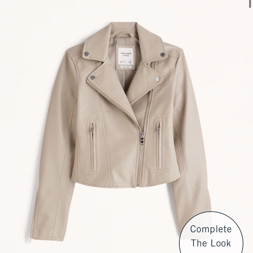 Abercrombie & Fitch Beige Leather Moto Jacket
